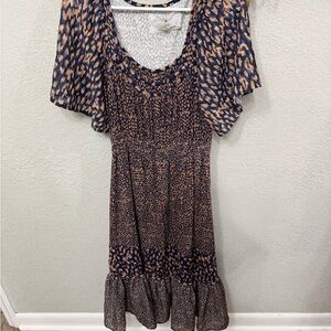 Cupio Blue and Tan Patterned Dress